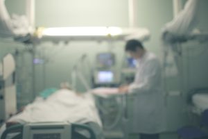 A patient in hospital having their blood pressure checked.