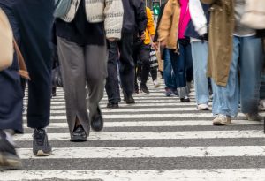 pedestrians, the most vulnerable road users, crossing the street